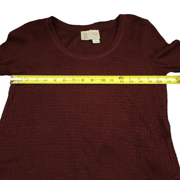 Anthropologie Saturday Sunday Womens XS Oversized Waffle Knit Tunic Top Maroon‎ - Picture 11 of 12